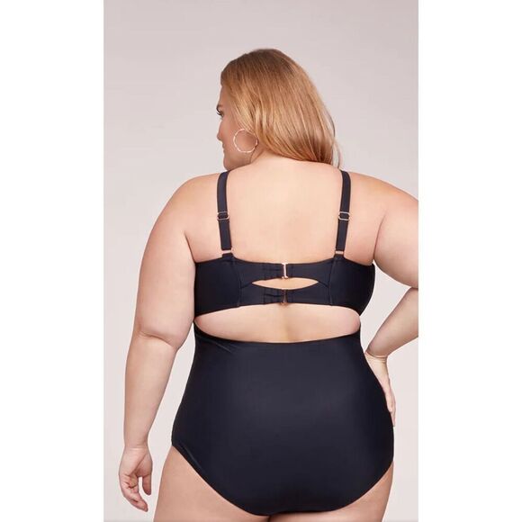 LYSA Kylie High Neck Plus Size One Piece Black Swimsuit Size 1X (18-20) - Picture 3 of 16